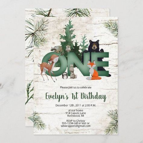 Woodland 1st Birthday Party, Winter Woodland Birthday, Woodland 1st Birthday, Forest Theme Party, Woodland Invitation Birthday, Forest Birthday Party, Winter Party Themes, Wild Birthday Party, Onederland Birthday Party