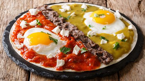 Huevos divorciados para consentirte en el desayuno Authentic Mexican Breakfast Ideas, Mexican Breakfast Dishes, Traditional Mexican Breakfast, Real Mexican Food, Mexican Menu, Frijoles Refritos, Mexican Breakfast Recipes, Mexican Breakfast, China Food