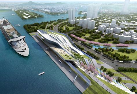 Kaohsiung Port and Cruise Service Terminal Competition proposal / HMC Architects Landform Architecture, Floating Architecture, Cruise Terminal, Airport Design, Cars Bmw, Architecture Building Design, Kaohsiung, Architecture Design Concept, Cruise Port