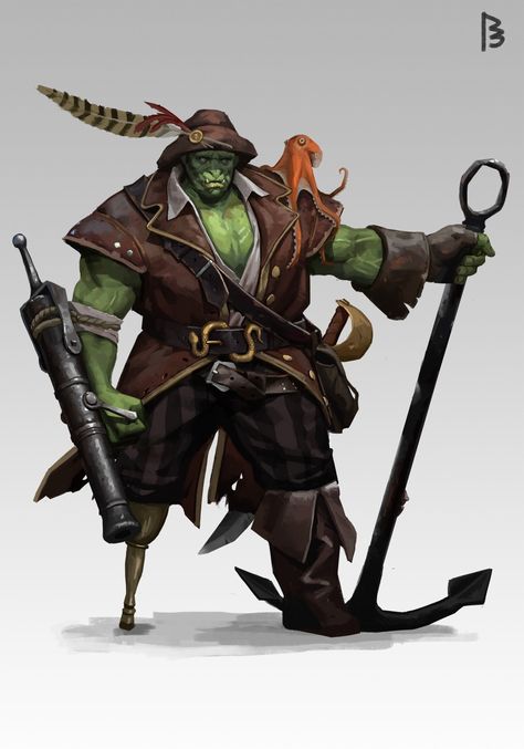 Orc Pirate, Pirate Island, Dnd Races, Pirate Art, Fantasy Role Playing, Dnd Monsters, Alien Concept Art, Dungeons And Dragons Characters, D&d Dungeons And Dragons