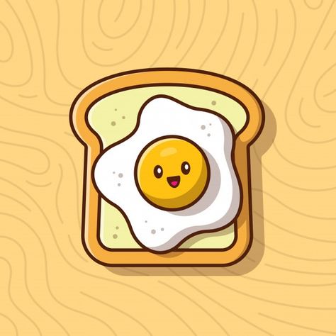 Bread With Egg, Cute Breakfast, Toasted Bread, Icon Illustration, Premium Vector, Toast, Egg, Bread