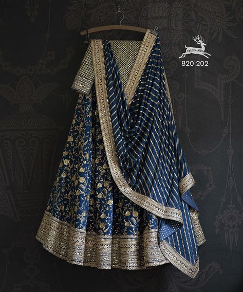 Blue thread-work sequin dupion silk Lehengas with sequin crepe dupatta and thread-work sequin blouse Royal Lehenga Designs, Lahenga Ideas, Royal Wedding Outfits, Beautiful Lehengas, Chania Choli, Lengha Blouse Designs, Chaniya Choli Wedding, Silk Lehengas, Eastern Dresses