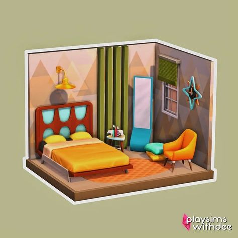 Sims 4 Retro, Sims Rooms, Retro Bedroom, Retro Bedrooms, Sims 4, Too Much, Toddler Bed, Bedroom, Bed