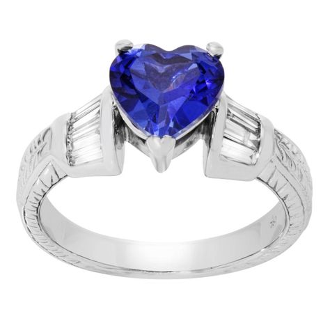 (13313) This ring is new and comes with a gift box and an appraisal card. It's made of 18K white gold with approximately 1.25 Cttw heart shaped sapphire and 0.30 Cttw baguette cut diamonds. Size of the ring is 6.5, total weight 6.4 g.  |  Tradesy is the leading used luxury fashion resale marketplace | 100% AUTHENTIC, OR YOUR MONEY BACK | We have a zero-tolerance policy for replicas. Our authentication rate is best in the industry (Stronger than eBay, ThreadUp, The RealReal, Poshmark, Vestiaire, Stylish Engagement Rings, Platinum Engagement Rings Vintage, Vintage Engagement Rings Sapphire, Engagement Rings Platinum, Vintage Engagement, Baguette Cut, Engagement Rings Sapphire, Vintage Engagement Rings, Diamond White