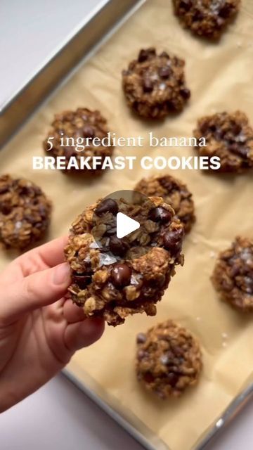 Healthy Food Recipes | Be Healthy on Instagram: "BANANA BREAKFAST COOKIES🍪  Every day I show you different and delicious healthy recipes, without you suffering or going off your diet. What are you waiting for to like this video and follow for more?  These are made with healthy ingredients similar to your morning bowl of oatmeal like rolled oats, bananas, and nut butter.   Plus this recipe only requires 5 ingredients and it's gluten free, non dairy, sugar free and a healthier option to start your day happy and satisfied. Ingredients:  2 ripe bananas (about 1 cup) 1/2 cup almond butter or peanut butter (or apple sauce if you want a low calorie cookie) 2 cups rolled oats  1 tsp cinnamon  Optional: pinch of flakey salt on top 1/2 cup semi-sweet or dark chocolate chips (or sub nuts of choice) Banana Breakfast Cookies, Low Calorie Cookies, Banana Desserts, Banana Breakfast Cookie, Bowl Of Oatmeal, Flakey Salt, Instagram Recipes, Banana Breakfast, Banana Dessert