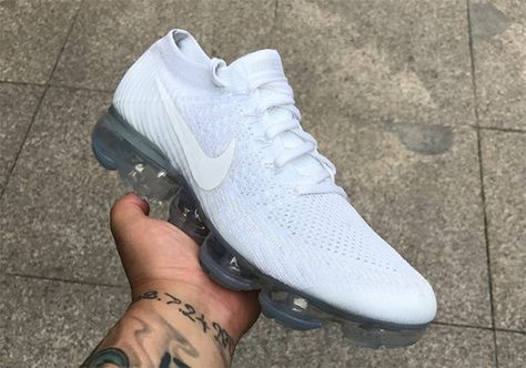 First look at the Nike Air Vapormax Flyknit "Triple White" #Sneakers #Nike #AirMax #Vapormax #Flyknit #White White Sneakers Nike, Vapor Max, Nike Air Vapormax Flyknit, Vapormax Flyknit, Nike Vapormax, Shoes Sneakers Jordans, Sneaker Lovers, Nike Shoes Jordans, Nike Air Shoes