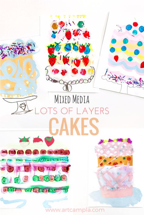 Art Camp Themes, Summer Camp Art Projects, Cake Art Project, Cake Craft For Kids, Art Camp Activities, Preschool Art Lessons, Mobiles Art, Art Camp Projects, Layers Cake