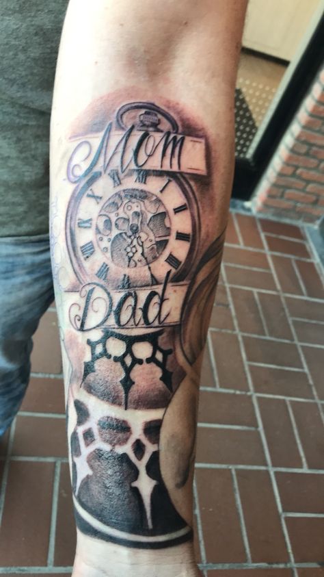 Mum And Dad Tattoos Men, Mom And Dad Tattoo For Men, Mom And Dad Tattoo, Mum And Dad Tattoos, Top Of Shoulder Tattoo, Poem Tattoo, Witch Mom, Small Tattoos For Men, Black And Grey Sleeve