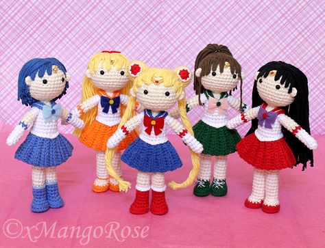 Crochet Pattern for all 5 Sailor Scout Dolls, including Sailor Moon, Mars, Mercury, Jupiter and Venus. Saylor Moon, Doll Crochet Pattern, Confection Au Crochet, Pola Amigurumi, Doll Crochet, Anime Gifts, Ideas Crochet, Sailor Scouts, Stem Activities