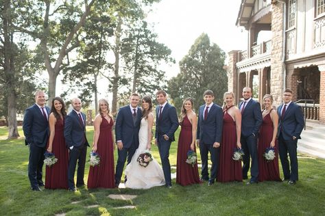 wedding-party-highlands-ranch-mansion Cabernet Bridal Party, Groom Pics, Ranch Mansion, Gold Winter Wedding, Bridal Party Photography, Burgundy Wedding Colors, Bridal Parties Colors, Winter Wedding Planning, Winter Wedding Colors