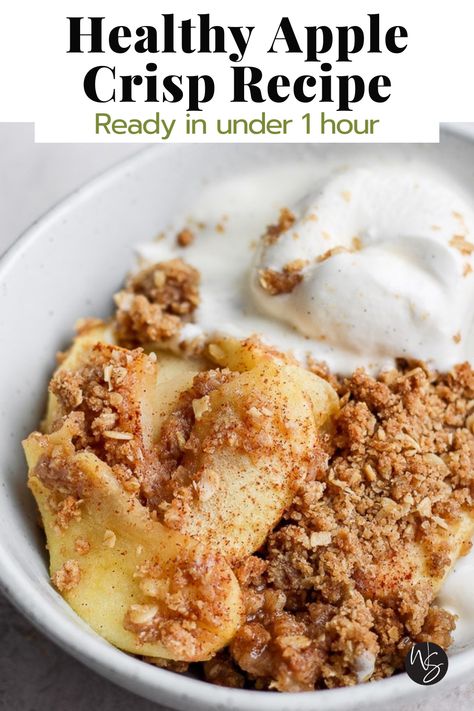 Healthy Apple Crisp -a healthier (but just as delicious) version of your classic apple crisp recipe! Dairy-Free, Gluten-Free-friendly! Made with simple, real ingredients your probably already have on hand! Best Healthy Apple Crisp Recipe It’s that time of year again! Ready in under 1 hour. Healthy Apple Crisp Recipe, Green Apple Recipes, Delicious Apple Crisp, Apple Crisp Recipe Healthy, Heart Healthy Desserts, Healthy Fall Desserts, Wooden Skillet, Dairy Free Sauces, Dairy Free Cooking