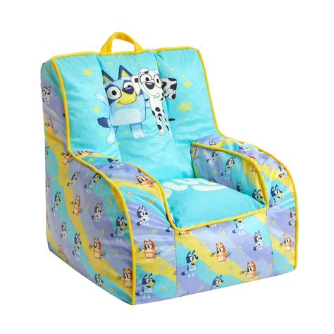 PRICES MAY VARY. Nylon ORIGINAL BLUEY DESIGN: Soft micormink fabric is printed with fun and bright Bluey graphics that all little kids and superfans will love featuring Bluey and Chloe. Colorful, sturdy and the perfect chair for comfortable rest. The perfect gift for all the Bluey fans out there designed with the iconic characters. KID FRIENDLY: High back with arms gives your kids a supportive seat to lounge in. Chair also features a carry handle that makes it easy for kids to bring this lightwe Bluey Stuff, Bean Chair, Bag Chairs, Toy Room, Baby Rooms, Perfect Chair, Amazon Gadgets, Toy Rooms, Bag Chair