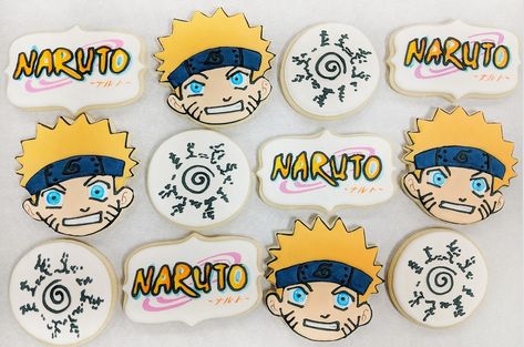 Naruto Cookies Naruto Cookies Decorated, Naruto Cookies, Tortas Buttercream, Naruto Birthday, Anime Cake, Cookie Business, Cheese Tarts, 9th Birthday Parties, Fancy Cookies