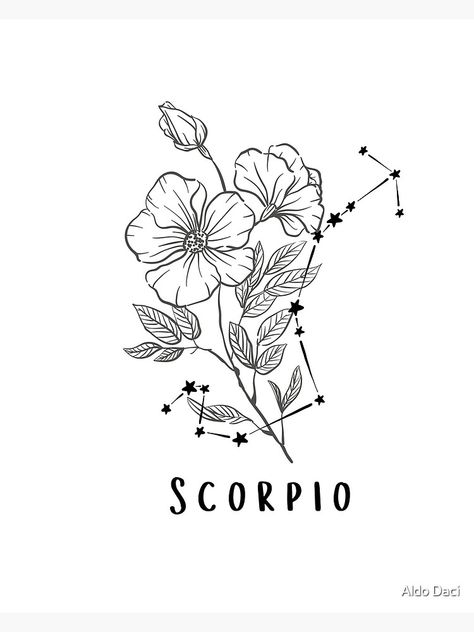 Saggitarius Flower Constellation Tattoo, Scorpio Marigold Tattoo, Scorpio Tarot Tattoo, Scorpio Feminine Tattoo, Scorpio Constellation Tattoo Flowers, Scorpio And Flower Tattoo, Scorpio Zodiac Flower Tattoo, Star Sign Tattoos Scorpio, Scorpio Birth Flower Tattoo