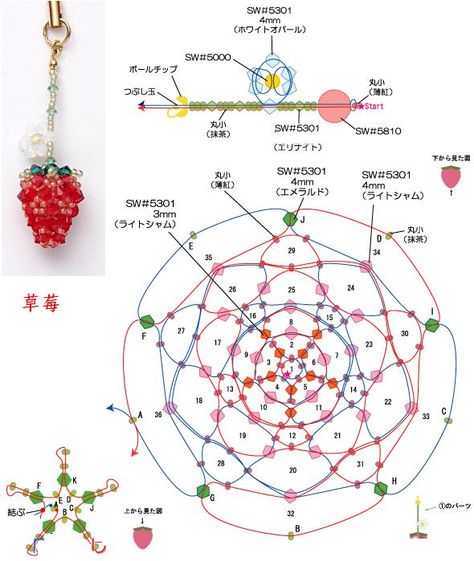 Strawberry Beading Pattern, Beaded Strawberry Pattern, Beaded Strawberry, Diy Necklace Patterns, 3d Beading, Beaded Jewelry Pattern, Seed Bead Crafts, Beadwork Tutorial, Bead Charms Diy