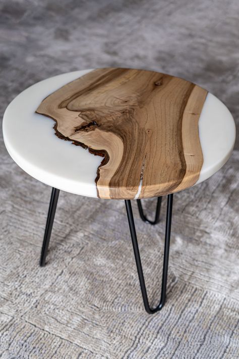 Resin And Wood Diy, Wood Resin Table, Epoxy Wood Table, Wood Table Design, Walnut Side Tables, Round Tables, Epoxy Resin Table, Unique Coffee Table, Resin Furniture