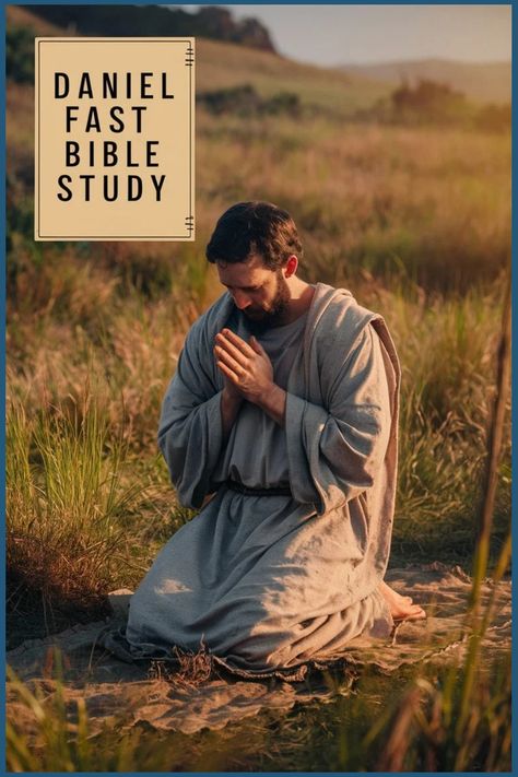 Man in biblical clothing kneeling in prayer in a grassy field with the text "Daniel Fast Bible Study" above him. The Daniel Fast, Book Of Daniel, Study Resources, Closer To God, Prayer And Fasting, Daniel Fast, Bible Study Lessons, Spiritual Disciplines, Faith Bible