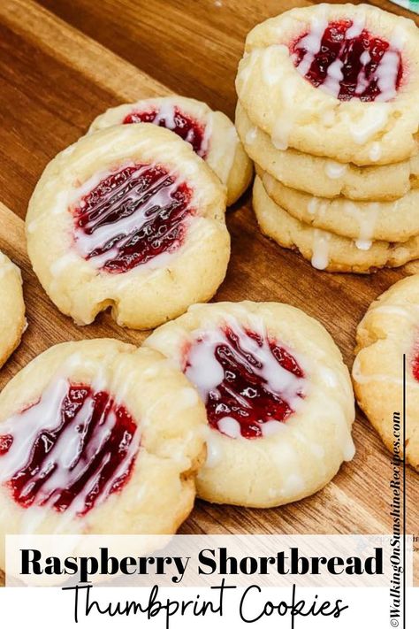 Shortbread Cookie With Jam, Raspberry Drop Cookies, Shortbread With Jam, Raspberry Cookies Recipes, Shortbread Thumbprint Cookies Recipe, Thumbprint Cookies Christmas, Thumbprint Cookies With Icing, Desert Box, Seedless Raspberry Jam