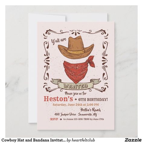 Bandana Invitation, Saloon Party, Cowboy Birthday Party Invitations, Cowboy Party Invitations, Hat And Bandana, Cowboy First Birthday, Cowboy Themed Birthday Party, Cowboy Invitations Birthday, Cowboy Invitations