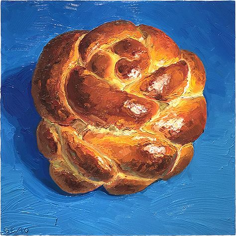 Mini Challah, original artwork by Mike Geno My Favorite Food, Soft Pretzel, Foodie Art, Art Major, Object Drawing, Food Painting, Gouache Art, Soft Pretzels, Cheese Bread