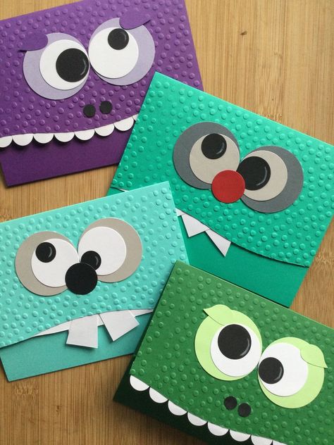 Envelope Crafts For Kids, Child Birthday Cards Handmade, Kid Birthday Cards Handmade, Kids Halloween Cards Handmade, Cards For Boys Birthday, Diy Halloween Cards For Kids, All Occasion Cards Handmade, Halloween Cards Handmade Ideas For Kids, Kids Cards Ideas