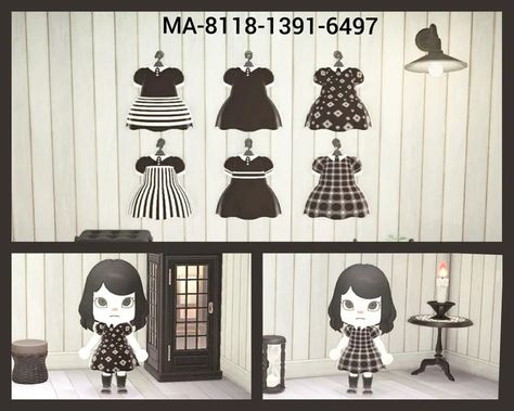 Wednesday Adams Animal Crossing, Acnh Wednesday, Acnh Black And White Designs, Acnh Gothic Codes, Acnh Motifs, Codes Acnh, Acnh Halloween, Goth Sweater, Acnh Clothes