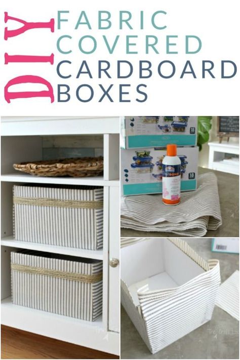 Covering Cardboard Boxes, Upcycle Cardboard Boxes, Upcycle Cardboard, Covering Boxes, Decorative Cardboard Boxes, Organizing Boxes, Cardboard Box Diy, Fabric Covered Boxes, Cardboard Storage