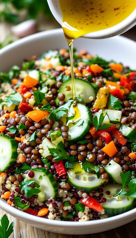 Lentil Power Bowl, High Fiber Vegetarian Recipes, Heart Healthy Lunch, Healthy Lunch Salads, Lentil Breakfast, Lentil Salads, Cook Lentils, Healthy Lunch Salad, Lentil Salad Recipes