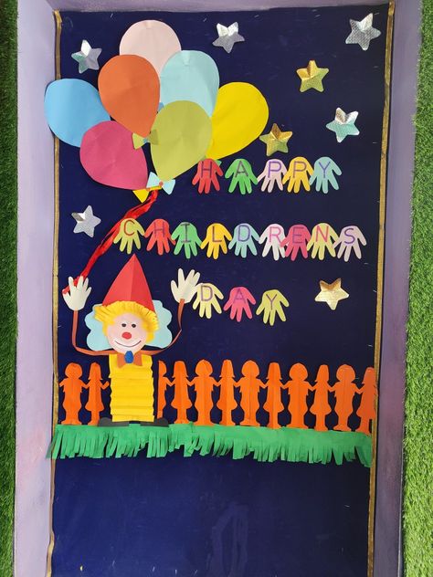 Children’s Day Bulletin Board Ideas, Children Day Board Decoration Ideas, Children's Day Decoration Ideas In School, Children Day Decoration Ideas For School, Children's Day Craft, Soft Board Decoration, Display Boards For School, Birthday Chart, Children Day