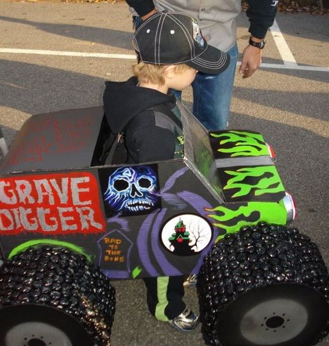 Halloween Monster Truck Costumes, Diy Monster Truck Halloween Costume, Grave Digger Costume Diy, Lawn Mower Costume, Halloween Costumes 4 Year Boy, Grave Digger Halloween Costume, Monster Jam Halloween Costume, Monster Truck Halloween Costume Diy, Monster Truck Driver Costume