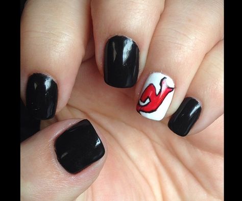 New Jersey Devils Nails, Hockey Nails, Jersey Devil, New Jersey Devils, Nail Designs Glitter, New Jersey, Hockey, Nail Designs, Glitter