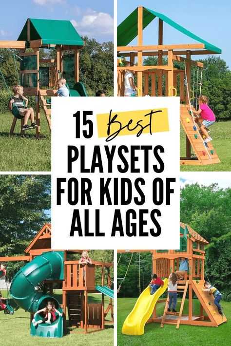 15 Best Backyard Playsets & Swing Sets for Kids of All Ages Diy Playset Outdoor, Kids Playground Backyard, Playsets For Kids, Playset Landscaping, Backyard Decoration Ideas, Kids Playset Outdoor, Enchanting Backyard, Outdoor Playsets, Swing Set Plans