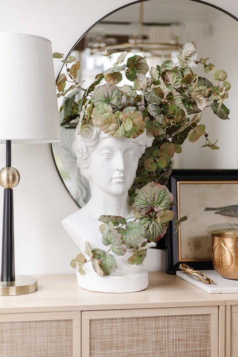 Make a statement with one of these Grecian bust planter pots! The marble look adds an elevated, classic touch to your home decor. Greek Bedroom, Greek Home Decor, Bust Planter, Pillow Combinations, Throw Pillow Combinations, Organic Living Room, Pillow Sets, Fairy Bedroom, Greek Decor