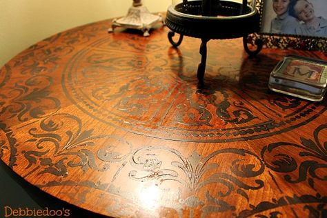 stenciled table top 003 Table Top Stencil, Stencil Table Top, Stencil Table, Table Top Diy, Stenciled Table, Diy Stencil, Table Top Frame, Diy Table Top, Top Diy