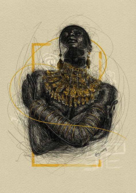 |Self Embrace|  A digital illustration made with Photoshop and a Huion Tablet Yellow Drawings, Huion Tablet, Afrofuturism Art, Africa Art Design, African American Artwork, Of Logo Design, Golden Art, Acrylic Art Projects, Scribble Art