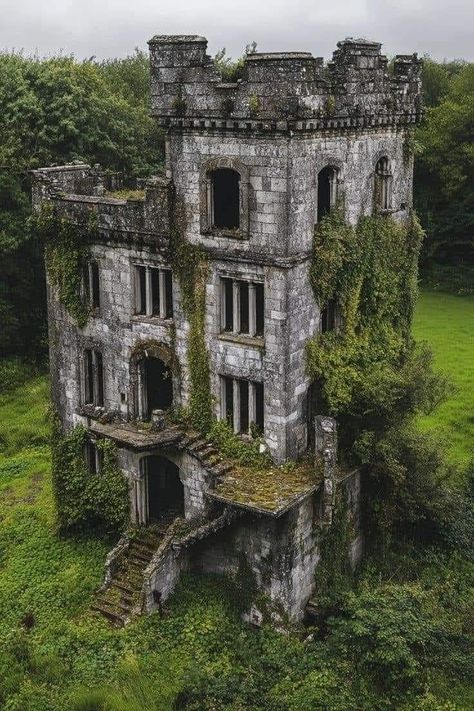 Overgrown Buildings, Old Buildings Aesthetic, Abandoned Cathedral, Overgrown Ruins, Old Abandoned Buildings, Creepy Houses, Abandoned Mansion, Abandoned Castles, Abandoned House