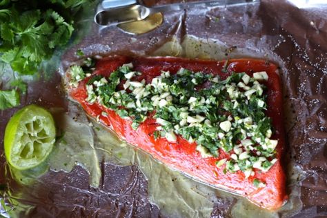 Cilantro Lime Salmon Baked in Foil Cilantro Lime Salmon, Salmon Baked, Best Fish Recipes, Lime Salmon, Salmon Fillet, Lime Recipes, Sockeye Salmon, Salmon Fishing, Chicken Main Dishes