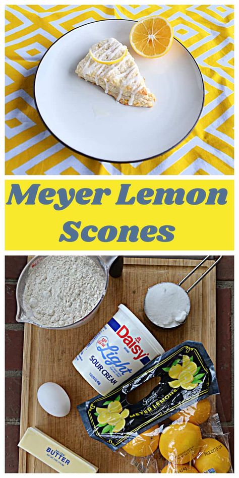 It's easy to make deliciate and buttery Meyer Lemon Scones topped with a bright lemon glaze! #scones #meyerlemons #Sconerecipes | Meyer Lemon Recipe | Breakfast Recipe | Snack Recipes | Scone Recipe | Dessert Recipes | Mayer Lemon Recipes, Myers Lemon Recipes, Lemon Breakfast Recipes, Myer Lemon Recipes, Lemon Dishes, Assorted Breads, Lemon Scones Recipe, Lemon Breakfast, Meyer Lemon Recipes