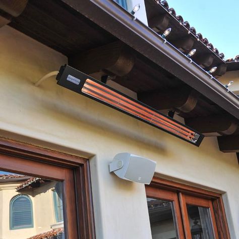 Here's a closeup of our new Slimline Shadow heater in action, providing energy efficient heat on a California patio. Ceiling Materials, Being Chased, Volt Ampere, Gas Heater, Outdoor Heaters, Yard Project, Electric Heater, Black Shadow, Outdoor Heating