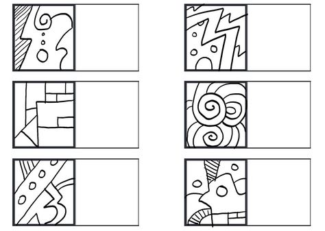 In the first square, make an “original doodle”. Then “match” from the other four squares that follow. One of the four squares has a drawing that is very similar to the original, while the other three have a doodle that is slightly different. Not only should you find the “match”, but also notice how the other doodles are different. Remember, representation is 50% observation. Echo Drawing Worksheet, Echo Drawing, Finish The Drawing, Improve Drawings, Classe D'art, Art Handouts, Draw Shapes, Art Worksheets, Drawing Exercises