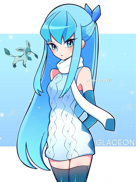 Glaceon as a girl is soooo adorable💙 Pokemon Firered, Pokemon Alola, Pokemon Waifu, Pokemon Eevee, Dress Modern, Pokemon Drawings, Cute Animal Drawings, Cute Pokemon, Pokemon Art