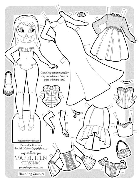 A Gothic Wardrobe Paper Doll for Halloween Paper Dolls To Color Free Printables, Paper Dolls Printable Free, Animal Paper Dolls, Steampunk Elf, Card For Love, Toys Template, Gothic Wardrobe, Free Printable Paper, Free Printable Paper Dolls