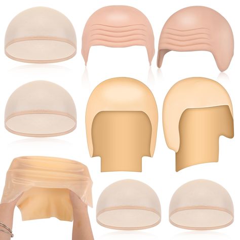 PRICES MAY VARY. Cosplay Bald Costume Set: you will receive 2pcs forehead wrinkled bald caps, 2pcs makeup latex bald caps and 4 pcs elastic hair nets, nice combination and enough quantity to meet your dressing needs, and you can share them with family and friends Quality Material: these bald head caps are made of quality stretchy latex, which fit various sizes of head, not easy to rip, smooth and comfortable to wear; With light rubber fragrance, give you good feeling of wearing experience; They Bald Caps, Head Types, Bald Cap, Shaving Your Head, The Giant Peach, Forehead Wrinkles, Hair Nets, Costume Set, Cosplay Accessories