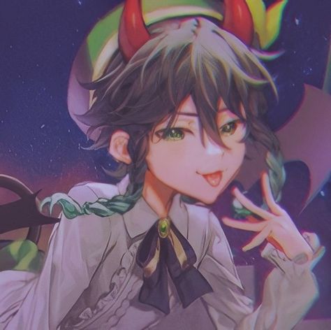 Venti icon // Genshin impact icons // halloween icons // Aesthetic // demon horns // tongue // Barbatos // Genshin impact matching icons // Genshin impact pfp icons Halloween Venti Genshin, Venti Halloween Pfp, Genshin Halloween, Venti Art, Venti Supremacy, Incubus, Halloween Icons, I Love Him, Genshin Impact