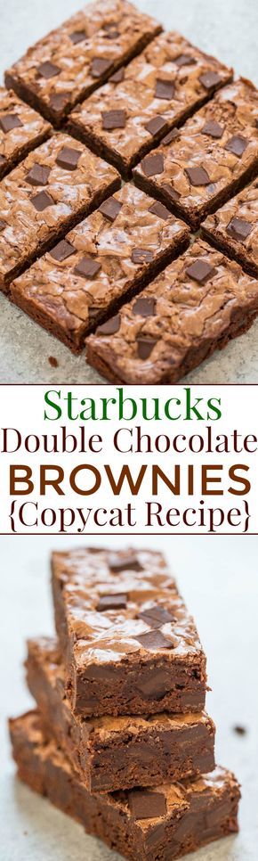 Starbucks Double Chocolate Brownies {Copycat Recipe} - Rich, fudgy, chewy, easy, no mixer recipe that tastes just like Starbucks!! Save money, make your own, and impress everyone you know!! Starbucks Brownies, Choc Brownies, Decadent Brownies, Chewy Brownies Recipe, Resep Brownies, Double Chocolate Brownies, Mixer Recipes, Brownies Chocolate, Copycat Starbucks