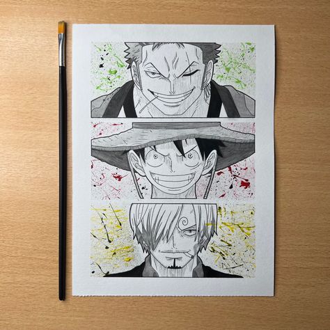 Luffy Zoro Sanji Drawing, Zoro And Sanji Drawing, Luffy X Zoro X Sanji, Sanji Drawing, Zoro Drawing, Luffy X Zoro, Half Face Drawing, Luffy And Zoro, Zoro X Sanji