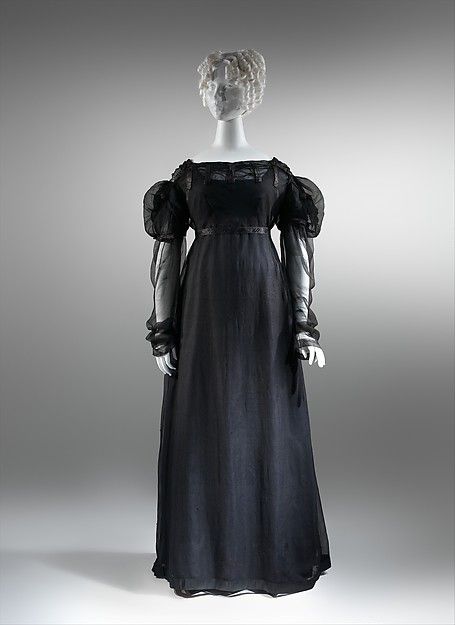 c.1820 Regency Mourning dress, British; silk 1820s Fashion, 1800's Dress, St Louis Art Museum, Regency Gown, Regency Era Fashion, 1800s Fashion, Regency Dress, Regency Fashion, Historical Costume