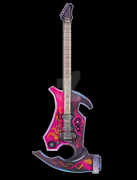 Magic Guitar Concept Art, Sci Fi Instruments, Weaponized Guitar Art, Weaponized Guitar, Guitar Concept Art, Fantasy Instrument, Cyberpunk Guitar, Fantasy Guitar, Magical Instruments