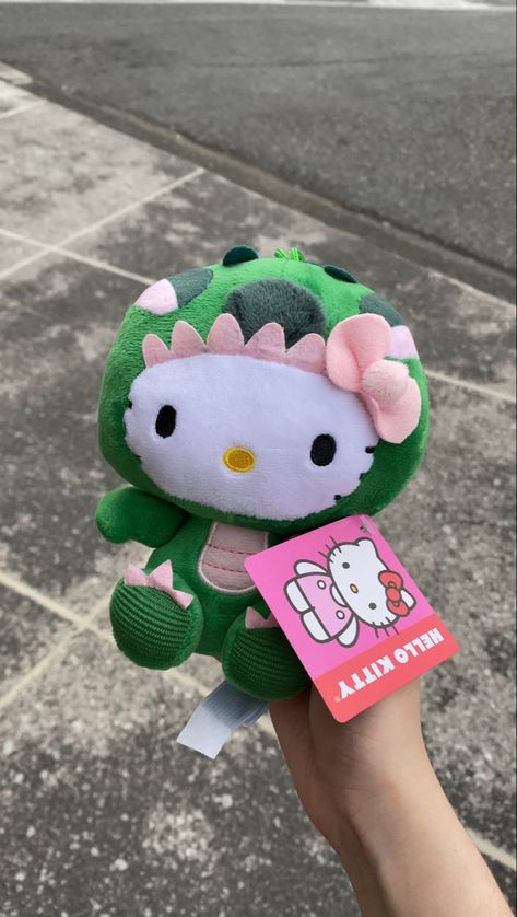 Dino Hello Kitty, Lacey Aesthetic, Sanrio Stuffed Animals, Aesthetic Squishmallows, Dino Plushies, Hello Kitty Stuffed Animal, Dino Costume, Hello Kitty Gifts, Hello Kitt