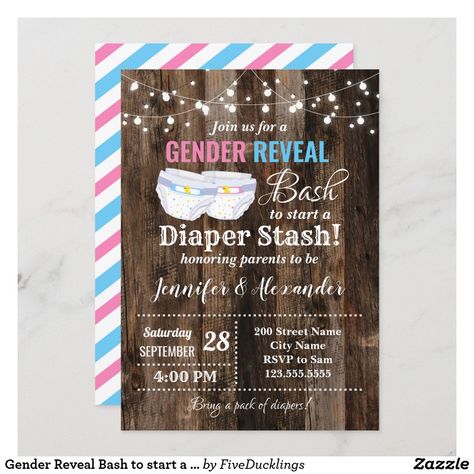 Diaper Party Invitations, Gender Reveal Themes, Baby Gender Reveal Party, Gender Reveal Invitations, Baby Shower Diapers, Baby Gender Reveal, Rustic Invitations, Baby Reveal, Reveal Ideas